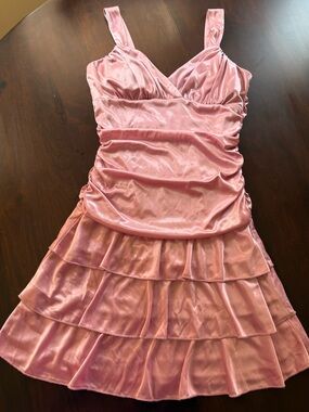 Vintage y2k Deb Pink Shiny Satin Ruffle Dress Fits Small/XS